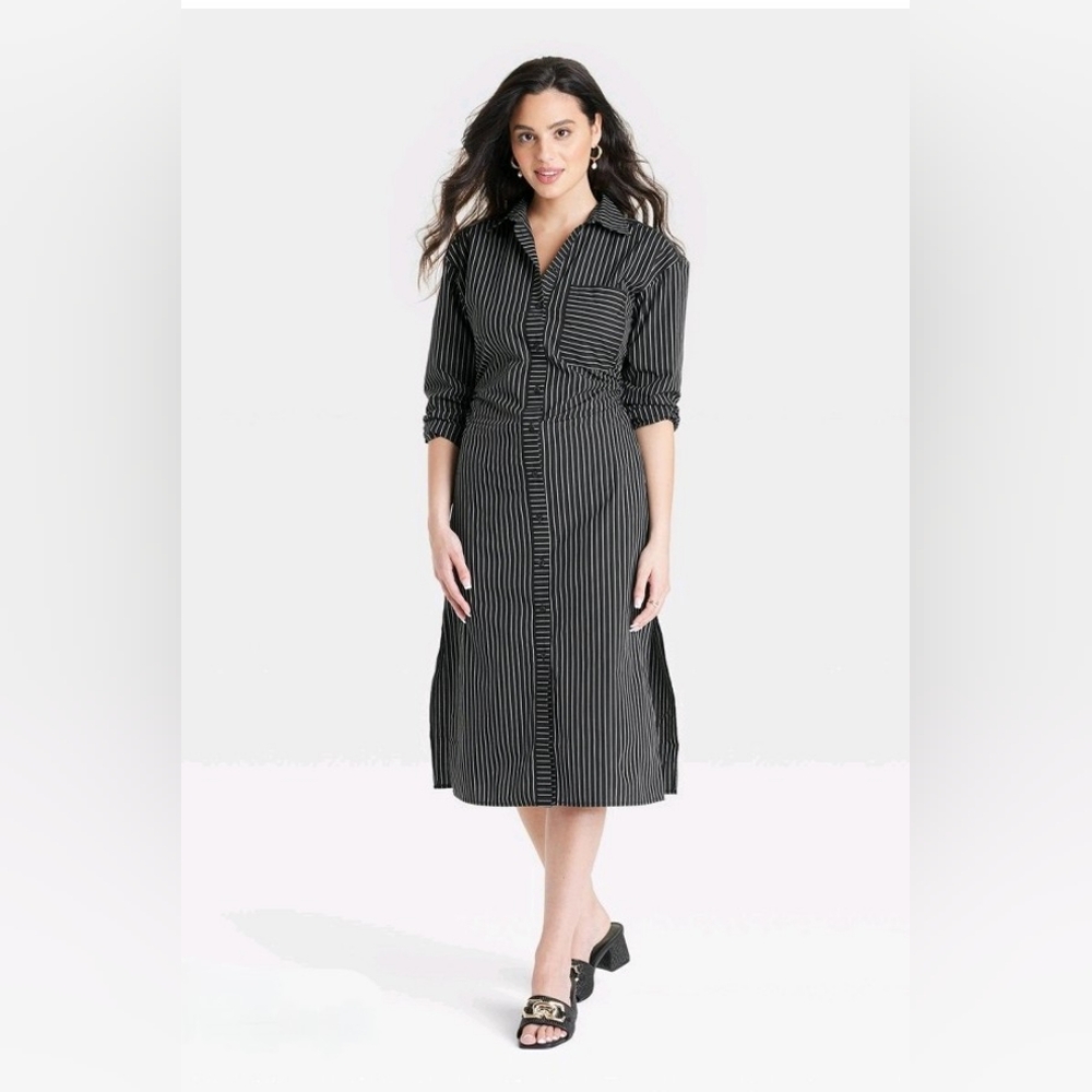 a new day Black and White Striped Midi Dress